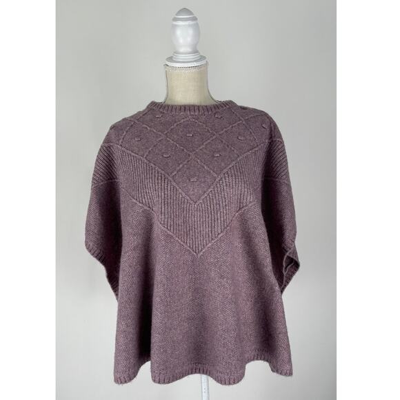 Loft Knit Bobble Poncho Sweater Womens Medium Large Purple Wool Cape - Picture 1 of 8
